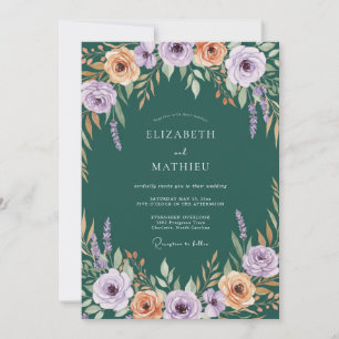 Lavender Coral Botanical Flourish Wedding Invitation