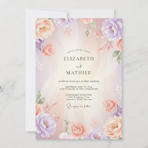 Lavender Coral Ranunculus Eucalyptus Wedding Invitation