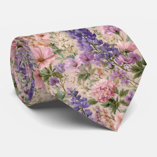 Lavender & Cosmos Pastel Floral Wedding Tie
