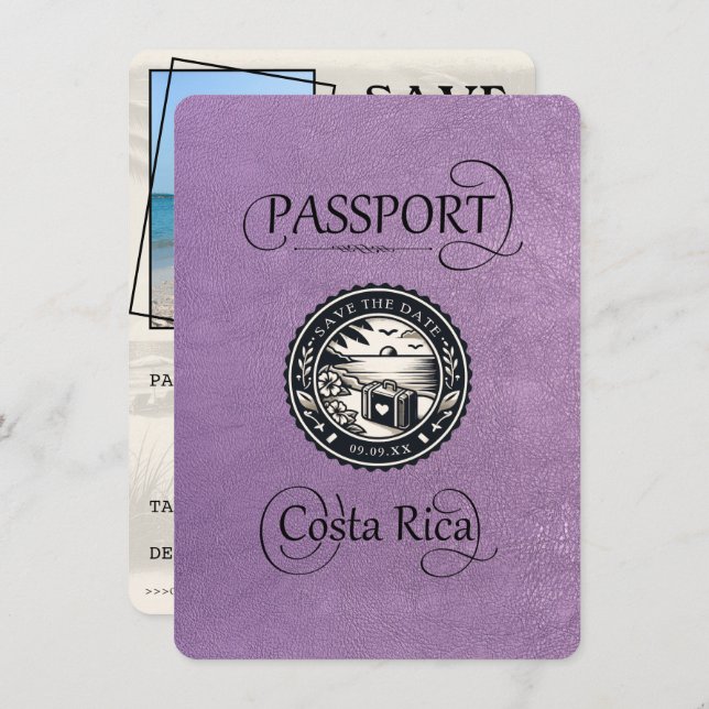 Lavender Costa Rica Passport Save The Date (Front/Back)
