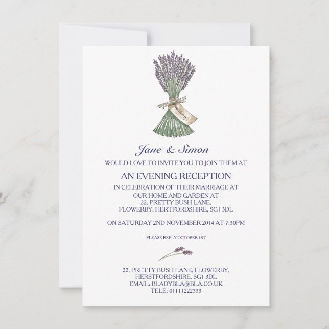 Lavender Country Garden Wedding Evening Invitation (Front)