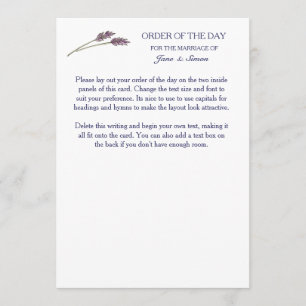 Lavender Country Garden Wedding - Order of the Day Program
