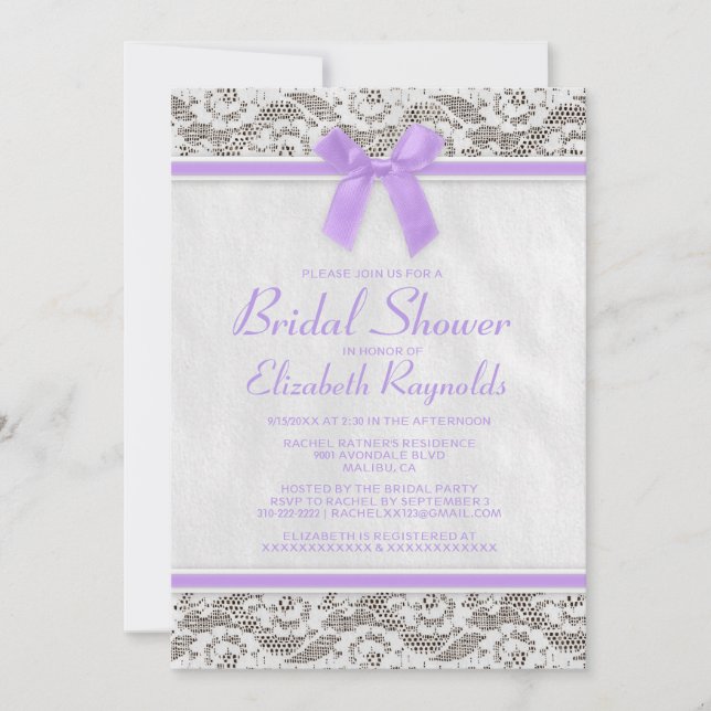 Lavender Country Lace Bridal Shower Invitations (Front)
