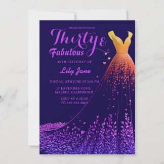 Lavender Cove Luxury Gown 30th Birthday Invitation