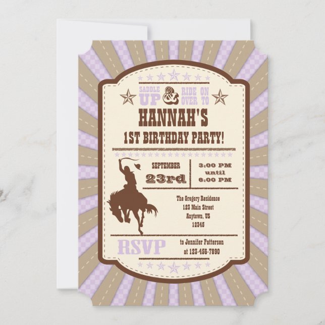Lavender Cowboy Rodeo Birthday Party Invitation (Front)