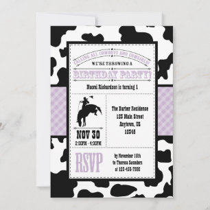 Lavender Cowhide Cowboy Birthday Invitation