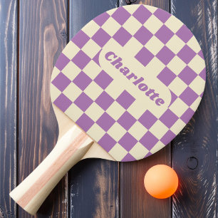 Lavender & Cream Chequered with Name Ping Pong Paddle