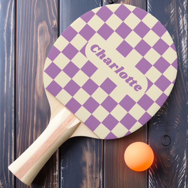 Lavender & Cream Chequered with Name Ping Pong Paddle (Creator Uploaded)