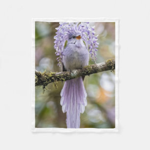 Lavender Crested Bird on Branch Fleece Blanket