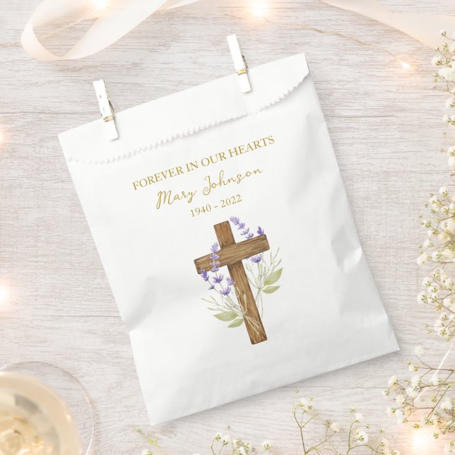 Lavender Cross Funeral Favor Bag (Clipped)