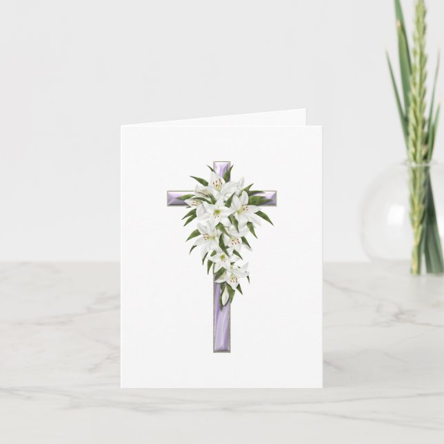Lavender Cross with Lilies All Occasion Note Card (Front)