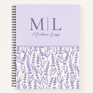 Lavender Cute Floral Monogram Personalised Name Notebook