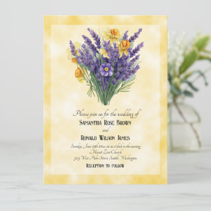 Lavender & Daffodils on Yellow Background Wedding Invitation