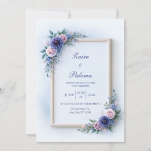Lavender Dahlia Blush Rose Wedding Invitation