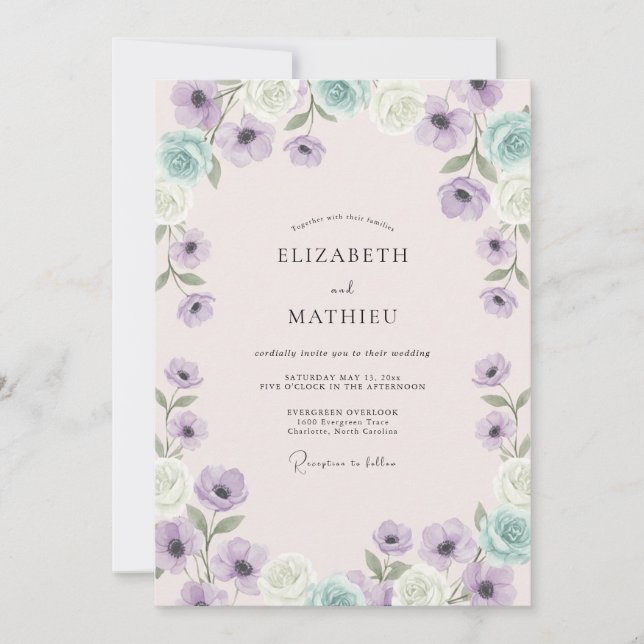 Lavender Dainty Anemone Spring Wedding Invitation (Front)