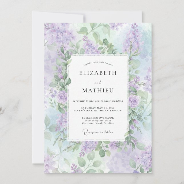 Lavender Dainty Botanical Wedding Invitation (Front)