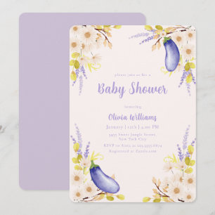Lavender Daisy Floral Eggplant Garden Baby Shower  Invitation