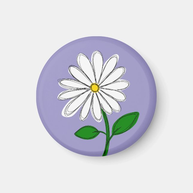 Lavender Daisy Hand-Drawn Magnet (Front)