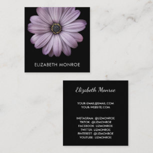 Lavender Daisy on Black Square Calling Card