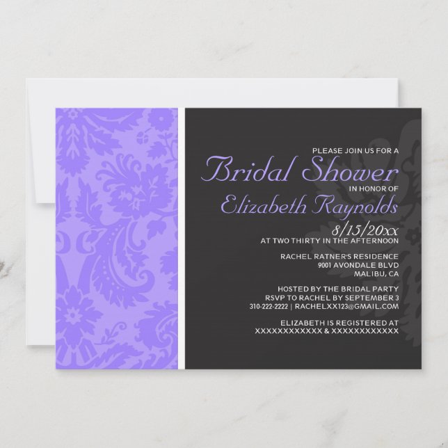 Lavender Damask Bridal Shower Invitations (Front)