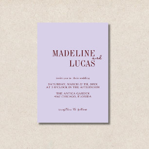 Lavender & Deep Burgundy Minimalist Clean Wedding Invitation