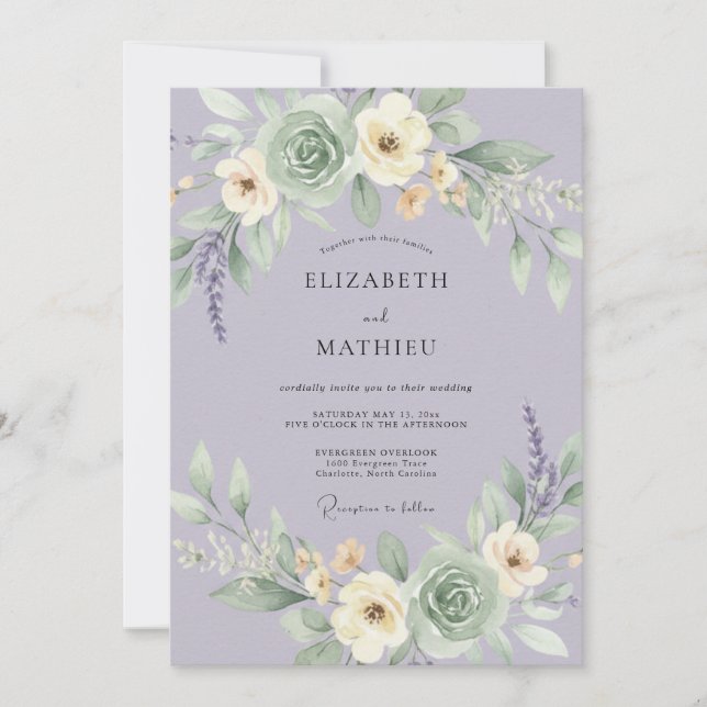 Lavender Delicate Floral Romance Wedding Invitation (Front)