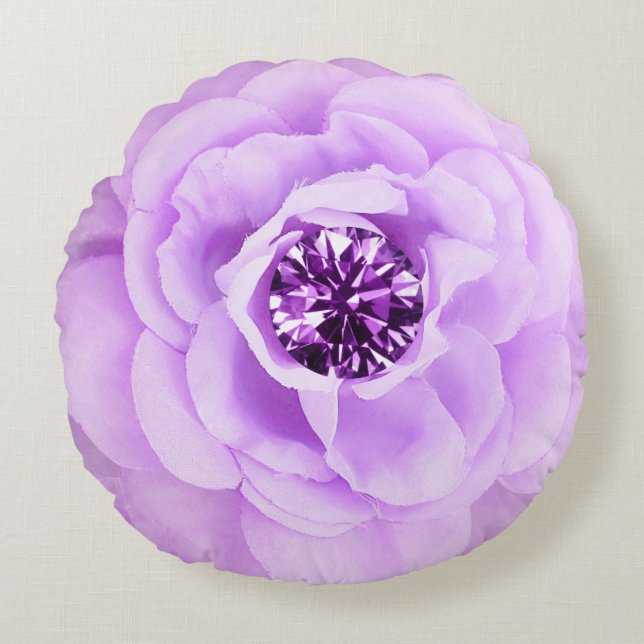 Lavender Diamond Rose Round Cushion (Front)