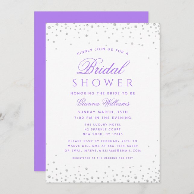 Lavender Diamonds Modern Luxury Bridal Shower Invitation (Front/Back)