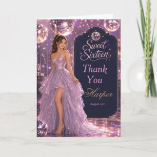 Lavender Disco Ball Sweet 16 Party Thank You Card