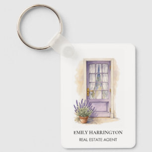 Lavender Door Watercolor Logo Real Estate Agent Key Ring