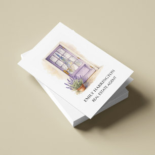 Lavender Door Watercolor QR Code Real Estate Agent Business Card