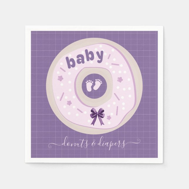 Lavender Doughnuts and Diapers Sprinkle Baby Showe Napkin (Front)
