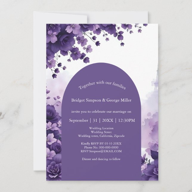 Lavender Dream Wedding in Paris with Eiffel Tower Invitation (Front)