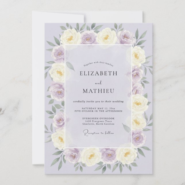 Lavender Dreamy Rose Wedding Invitation (Front)