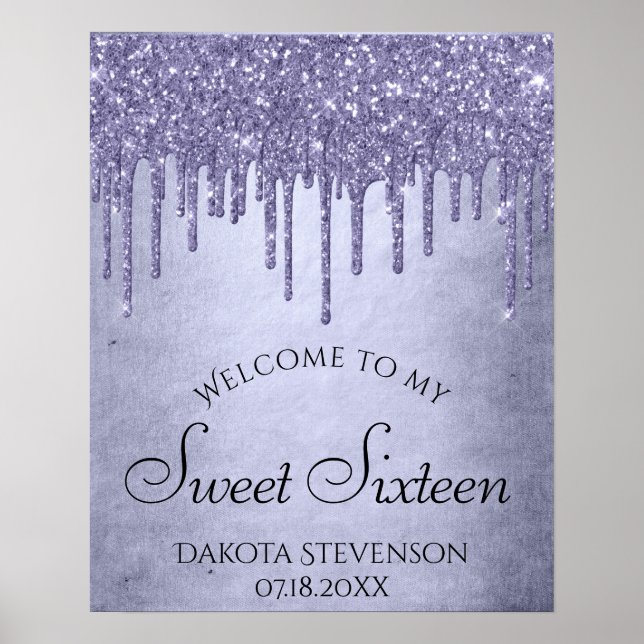 Lavender Drip Sweet 16 Party | Purple Chic Script Poster (Front)