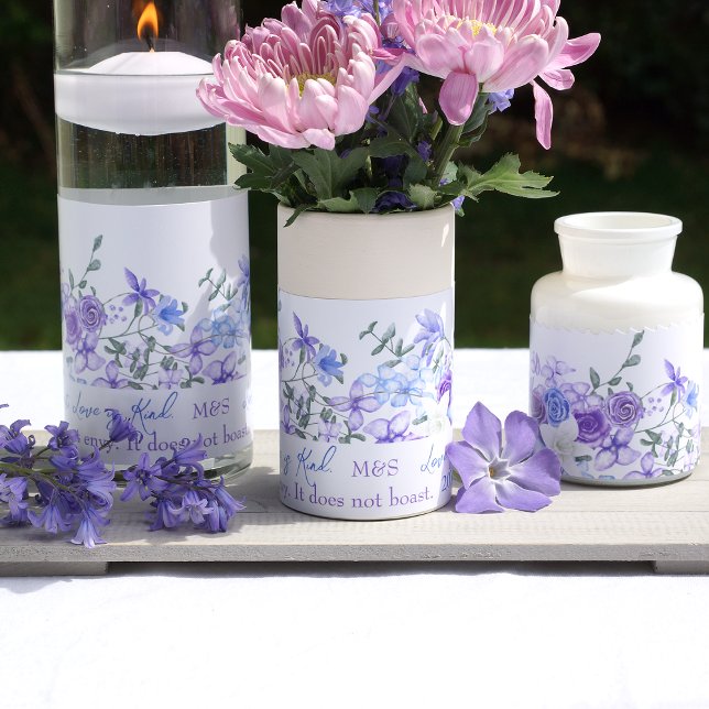 Lavender, Dusty Blue Centerpiece Wrapper Labels Poster (lavender and light blue roses wedding reception centerpiece wrap sign label for flower vase)