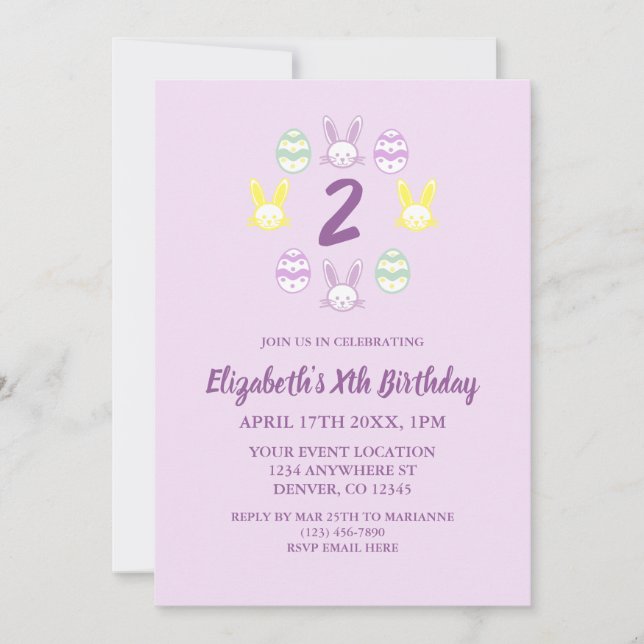 Lavender Easter 2nd Birthday Invitation (Front)
