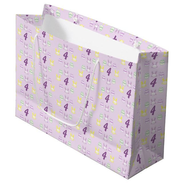 Lavender Easter 4th Birthday Large Gift Bag (Front Angled)