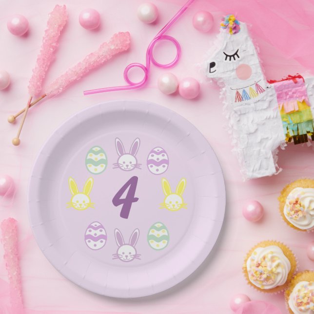 Lavender Easter 4th Birthday Paper Plate (Party)