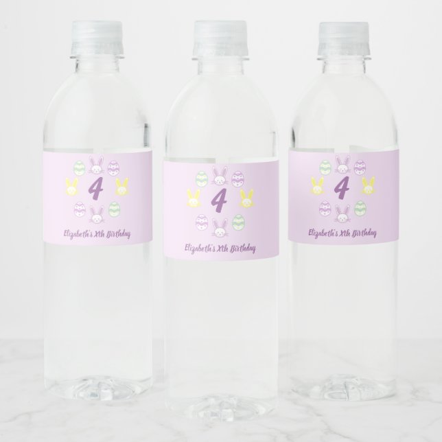 Lavender Easter 4th Birthday Water Bottle Label (Bottles)