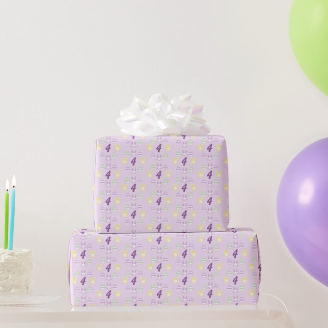 Lavender Easter 4th Birthday Wrapping Paper (Party Gifts)