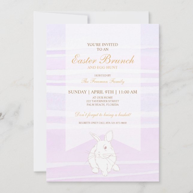 Lavender Easter Brunch & Egg Hunt Bunny   Invitation (Front)