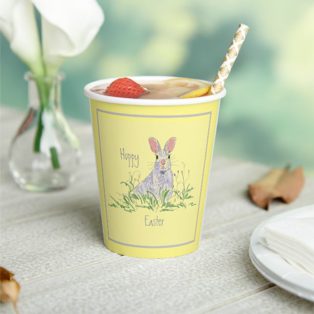 Lavender Easter Bunny Yellow Background  Paper Cups (Insitu)