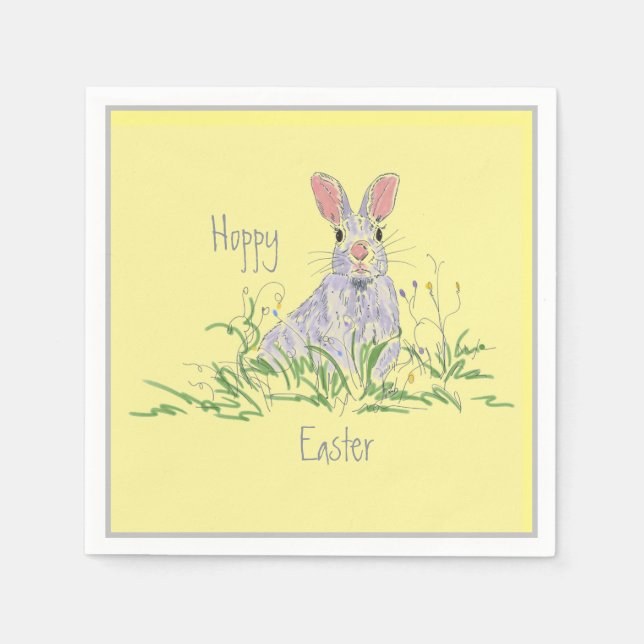 Lavender Easter Bunny Yellow Background   Paper Pl Napkin (Front)