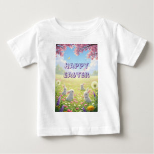 Lavender Easter Cute White Bunny Floral Spring  Baby T-Shirt
