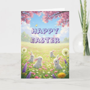 Lavender Easter Cute White Bunny Floral Spring Holiday Card