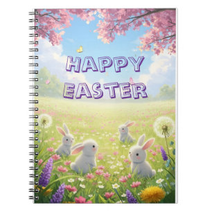 Lavender Easter Cute White Bunny Floral Spring Notebook