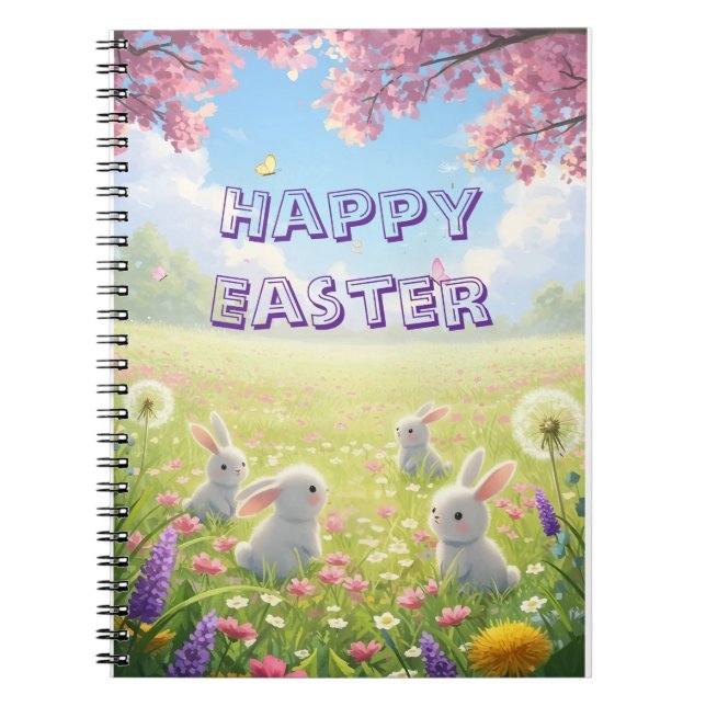 Lavender Easter Cute White Bunny Floral Spring  Notebook (Front)