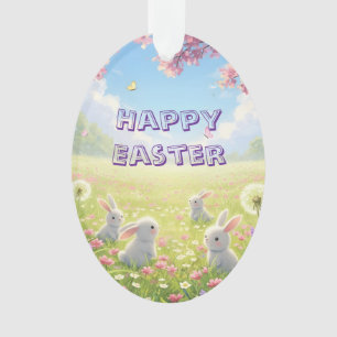 Lavender Easter Cute White Bunny Floral Spring Ornament