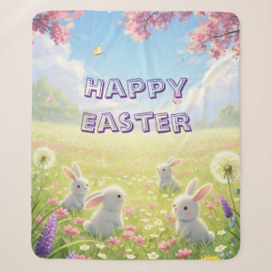 Lavender Easter Cute White Bunny Floral Spring Sherpa Blanket